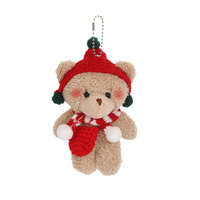 Porte-clés ours en peluche de Noël mignon avec chapeau et écharpe, mini animal en peluche doux, porte-clés de sac à dos, cadeau de vacances
