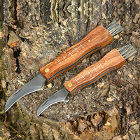 Couteau Champignon Pliant Manche En Bois Avec Brosse Couteau De Poche Camping En Plein Air Couteau De Cueillette De Jardin Multifonctionnel