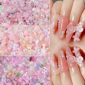 50g Accessoires de décoration pour <span class=keywords><strong>ongles</strong></span> en résine et strass, motifs variés (cœur, nœud, fleur), rose, pour l'exportation, emballage standard, marque OEM - Product Image 5