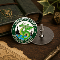 Badge en émail à attache filetée circulaire, motif Dragon Vert, Château, Guilde Fantastique, épingle décorative en métal pour les amateurs de jeux