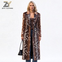 Manteau long élégant Zeyu à imprimé cerf hivernal, avec revers, luxueux, chaud, longueur intégrale, en fausse fourrure écologique pour femme, ODM / OEM