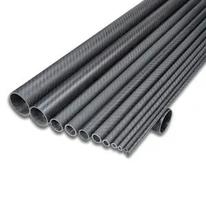 Tubo de fibra de carbono personalizado de fornecimento de fábrica 10mm 20mm 30mm 40mm 50mm Tubos de fibra de carbono resistentes ao desgaste de alta resistência