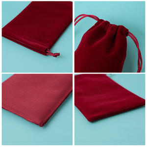 Bolsas de tela de felpa color rojo vino con cordón para guardar y empaquetar regalos de joyería, pequeñas, rectangulares, con opción de impresión. - Product Image 3