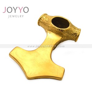 Collier pendentif unisexe en acier inoxydable plaqué or, motif croix punk hip-hop, marteau de Thor <span class=keywords><strong>viking</strong></span>, tendance, haute qualité, pour anniversaire - Product Image 3