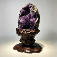 Kristal Amethyst Bunga Geode Alami Uruguay LARISSA, Spesimen Kristal Ukiran Tangan Desain Awan, Ujung Kristal Berkilau, Batu Mentah