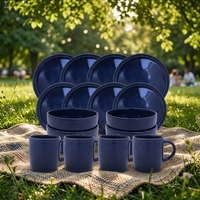 Service de table moderne en porcelaine premium bleu réactif, écologique, 16 pièces, compatible lave-vaisselle et four