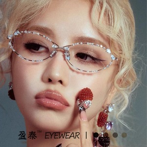 แว่นตาทรงแคทอายกรอบแว่นตาประดับเพชรกรอบทอง UV400 เทรนด์แฟชั่นผู้หญิง - Product Image 1