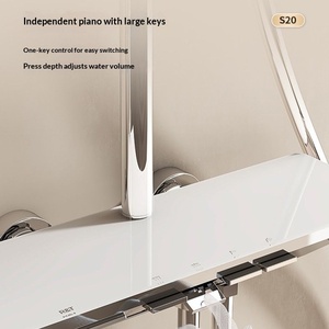 R&T S20 - Barra Deslizante de Pared para Ducha Cromada con Teclado Tipo Piano, Cuatro Salidas de Agua y Mesa de Almacenamiento de Vidrio Templado - Product Image 3