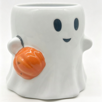 Mug en céramique fantôme 3D mignon, décoration d'Halloween, tasse à café/eau, nouveauté, poignée fantôme effrayante, compatible lave-vaisselle, Halloween