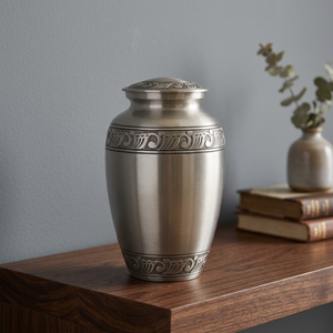 Urn Burial Memorial Urns Handmade Best Grade Aluminum Cremation Urns for Human Ashes Classic Silver Finished - I H C - Product Image 1