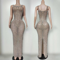 Robe de soirée sirène de luxe personnalisée Ocstrade en strass argentés, bretelles spaghetti, fente arrière, tenue de scène pour chanteuse