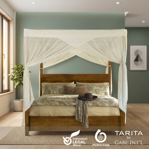 Four Poster <b>Bed</b> Solid Teak Wood with Canopy Full Wooden Headboard Contemporary Style - Product Image 3