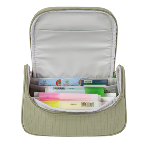 Estuche de Papelería Personalizable con Patrón de Cuadrícula Verde Oliva y Parche de Sonrisa, para Uso Escolar y de Oficina - Product Image 5