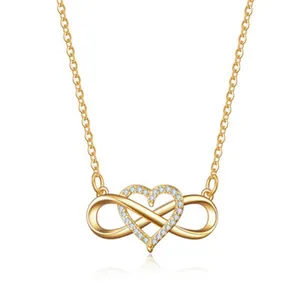 Collier romantique or Rose couleur argent amour infini classique symbole infini et coeur d'amour collier CZ