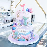 Ensemble de décorations de gâteau en forme de queue de sirène 3D, coquillages irisés, perles, étoiles de mer, décoration sous-marine pour anniversaire, fournitures de fête pour filles