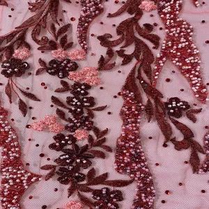 new arrival reasonable price colorful heavy beads embroidery stretch tulle lace fabric with sequin and rhinestone online