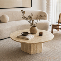 Table basse ronde en marbre travertin beige naturel, style moderne et simple, pour salon, chambre, hôtel, villa, par Cammy Stone