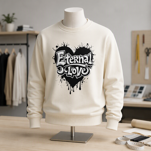 Men 350GSM Cotton Crewneck <b>Sweatshirt</b> Long Sleeve Regular Fit Soft Cream Pullover <b>Heart</b> Graphic Streetwear - Product Image 6
