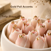 Lilin Dekoratif Bunga Tulip Mekar dalam Mangkuk Besar Custom, Lilin Kedelai Berlapis Emas dengan Buket Bunga untuk Dekorasi Rumah, Hadiah Mewah dan Elegan