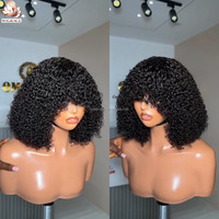 Perruques courtes bouclées en cheveux humains naturels indiens bruts, doublement étirés, alignés sur les cuticules, fabriquées à la machine, avec frange, style pixie bob