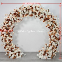 Arche de fleurs artificielles en soie rose champagne blanc personnalisée DKB pour mariage, décoration haut de gamme pour événements, arche ronde de 8*9 pieds