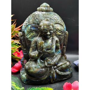 Labradorita con tallado de Buda de doble cara - Un símbolo de iluminación espiritual, decoración de cristal para el hogar, sanación con cristales - Product Image 3