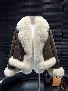 2025 donna di moda autunno soffice volpe giacca da trincea chiusura con bottone in corno motivo stampato traspirante tinta naturale - Product Image 4