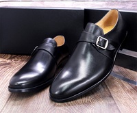 Chaussures habillées décontractées pour hommes en cuir véritable, à enfiler, noires, à boucle moine