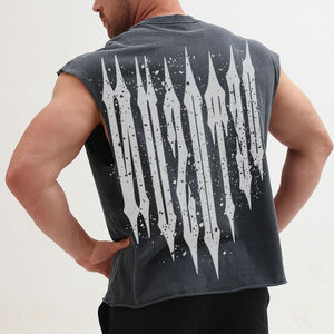 <span class=keywords><strong>Canotta</strong></span> senza maniche tagliata in cotone 100% personalizzato per <span class=keywords><strong>uomo</strong></span> con lavaggio acido in palestra sport con stampa DTG stile Casual - Product Image 4