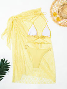 Viviblook Z325ST01 Women Swimsuit Set New Halter Lace Up <b>Bra</b> Thong <b>Sheer</b> Lace Skirt Split 3 Piece Bikini Set Beachwear Swimwear - Product Image 2