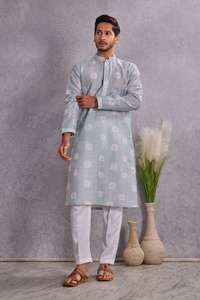 Traditional Casual Wear India Pakistan Style <b>Kurta</b> <b>Men's</b> Gray Printed Cotton <b>Kurta</b> Regular Fit Ankle-Length for <b>Mens</b> - Product Image 5