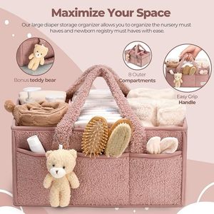 Sac de rangement spacieux pour bébé, doté d'une texture douce en laine d'agneau et d'un motif de logo charmant, idéal pour organiser les jouets. - Product Image 2
