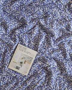 French Blue Cotton <b>Quilt</b> Hand Block Print Reversible Bedspread Soft All Season King Queen <b>Bedding</b> - Product Image 3