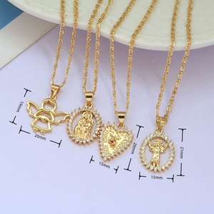 Colliers pendentifs religieux en or NZ1671 avec pavé de zirconiums, représentant la Vierge Marie et l'Enfant Jésus, l'<span class=keywords><strong>ange</strong></span> et l'archange Michel, pour femmes - Product Image 2