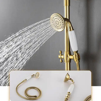 Robinet de douche mural en laiton de style rétro européen antique, mitigeur d'eau chaude et froide, style vintage