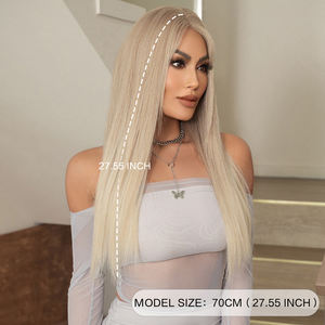 Wig pirang panjang berlapis lurus renda depan untuk wanita Bagian Medium Wig tanpa lem sintetis rambut Matte alami 30 inci - Product Image 3
