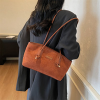 Bolso Tote de Ante Vintage para Mujer, Otoño Invierno, Nuevo, Moderno, de Un Solo Hombro, con Cierre de Cremallera, Poliéster, de Alta Gama