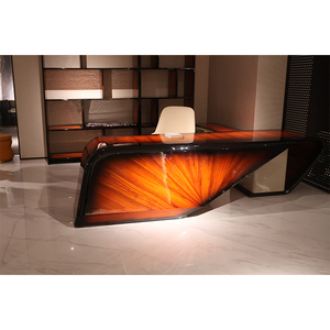 Toko Khusus Mirror-finish coklat meja komputer meja Piano cat kayu bentuk L meja komputer tanpa laci - Product Image 1