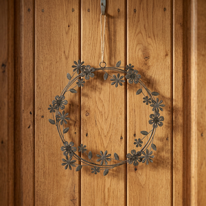 Corona de Flores Metálica Rústica Hecha a Mano, Corona Decorativa Redonda Sin Iluminación para Colgar en la Pared - Product Image 4