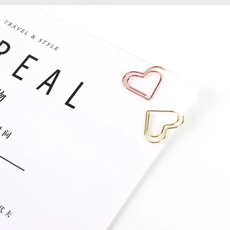 Promoción Alta calidad Oficina Escuela oro/oro rosa Forma de corazón Clip de papel