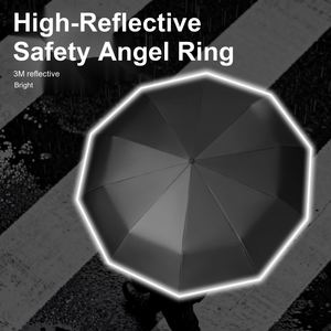 105cm Canopy Diameter 10 Ribs Aluminum Alloy <b>Frame</b> Black <b>Vinyl</b> Coating Car Window Breaking Tool Umbrella for Commuters Travel - Product Image 3
