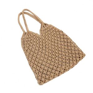 Bolso de Mano de Moda, Hecho a Mano, de Cuerda de Algodón Tejida, Bolso de Hombro Calado para Mujer, Bolso de Playa - Product Image 5
