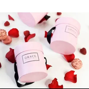 Lüks romantik sevgililer pembe çiçek kutuları yuvarlak şekilli düğün parti Favor kutuları pembe kurdele hediye paketleme için