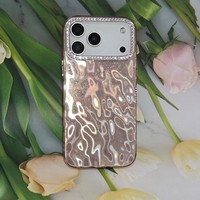 Coque de téléphone à effet d'ondulation scintillante avec cadre d'appareil photo en strass pour iPhone X 11 12 13 14 15 16 17 Pro Max Samsung S25U Redmi & OPPO