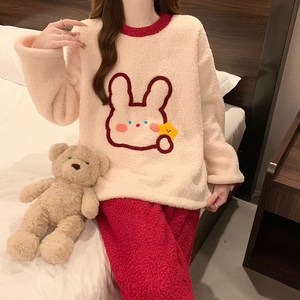 Set di indumenti da notte autunno e inverno <span class=keywords><strong>pigiama</strong></span> da donna <span class=keywords><strong>in</strong></span> <span class=keywords><strong>pile</strong></span> di corallo caldo manica lunga flanella Set di vestiti per la casa da ragazza carina - Product Image 5