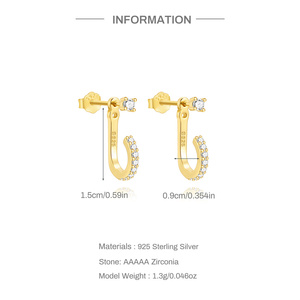 Pendientes de Oreja en Forma de C Ajustables de Plata de Ley S925 Chapados en Oro con Pequeños Aretes a Juego, Joyería Elegante para Mujer - Product Image 4