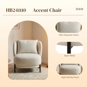 Modern Luxury Living Room Furniture Accent <b>Chair</b> with Boucle Fabric and Black Metal Legs for Bedroom Apartment Hotel - Product Image 3