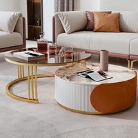 Ensemble de tables basses modernes de luxe léger avec plateau en ardoise durable et rangement, taille personnalisable pour mobilier de salon en petit appartement