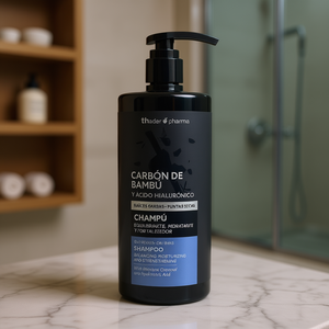 Thader Pharma Bamboo Charcoal <b>Shampoo</b> <b>With</b> Hyaluronic Acid Oily Roots Dry Ends Balancing <b>Moisturizing</b> Strengthening - Product Image 3