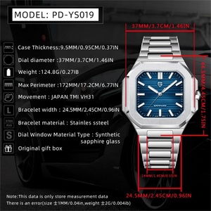 Montre Pagani Design YS019, nouveau mouvement japonais, acier inoxydable, cadran carré, verre saphir, montre à quartz de luxe pour homme - Product Image 3